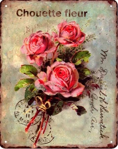 Cartel de chapa Chouette flor rosas decoración cartel inscripción decoración impresión 20 x 25 - Imagen 1 de 1