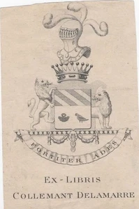 Ex-libris héraldique COLLEMANT DELAMARRE - Grandvilliers - Oise - Picture 1 of 1