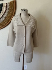 Vintage 50s LeRoy Knitwear Beaded Embroidered Cardigan Wool Sweater M - Bild 1 von 10