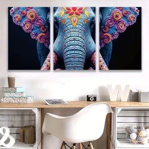 3pcs Elephant & for Lotus Flower Design Z Wall Art Canvas Unframed/Framed - Picture 1 of 8