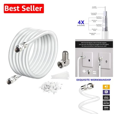 Flexible 15 Ft RG6 Coaxial Cable Set with Ties & Clips for  Streaming - Image 1 of 4