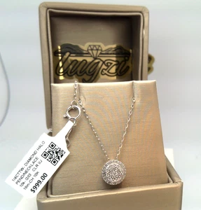 $1000-Certified Natural Diamond HALO CLUSTR PAVE NECKLACE PENDANT 10k SOLID GOLD - Picture 1 of 11