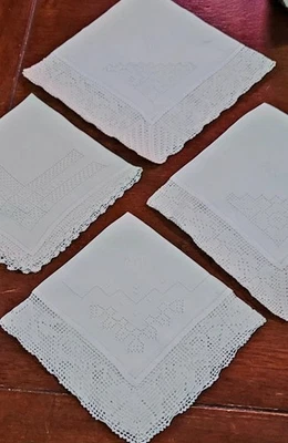 4 pañuelos vintage de encaje blanco ganchillo a mano para dama Foto 1 de 4