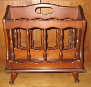 Vintage Colonial Style Wood Divided 2 Section Magazine Rack Spindles 17.5x12 - Picture 1 of 10
