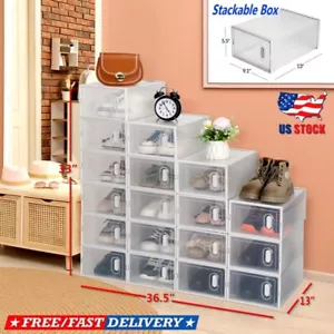 18 Pcs Shoe Box Stackable Shoe Cabinet Storage Organizer Sneaker Container Clear - Picture 1 of 12