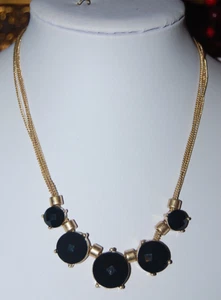 KENNETH COLE RUNWAY COUTURE GOLDEN METAL CHAIN AND BLACK ACRYLIC STONES NECKLACE - Picture 1 of 12