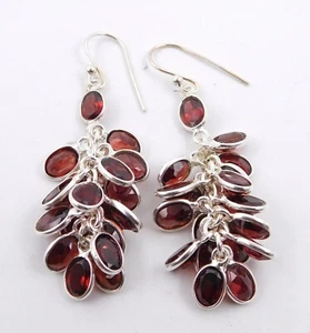 14.40 Gm 925 Solid Sterling Silver Natural Garnet Cut Stone Earring 2.25" M-1252 - Picture 1 of 2