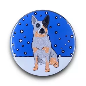 Blue Heeler Snow Pinback Button Badge Handmade Retro Pet Art Gift 2.25" - Picture 1 of 13