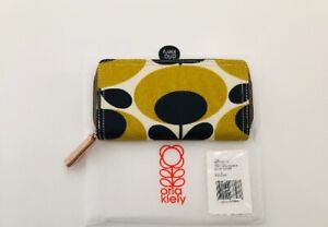 Orla Kiely Rare Mustard Black Oval Forget Me Not Big Zip Card Coin Wallet Purse