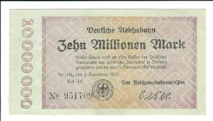Dinero de emergencia - Berlín - Deutsche Reichsbahn Berlín - 10 millones de marcos - 1923 - Imagen 1 de 2