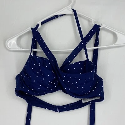 Top de bikini Old Navy XS azul blanco lunares con aros cruzado halter  Foto 1 de 4