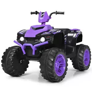 Costway 12V Kids 4-Wheeler ATV Quad Ride On Car w/ LED Light & Music Purple - Picture 1 of 12
