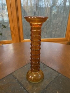 Vintage Amber Glass Ribbed Bud Vase Tall Skinny MCM - Picture 1 of 8