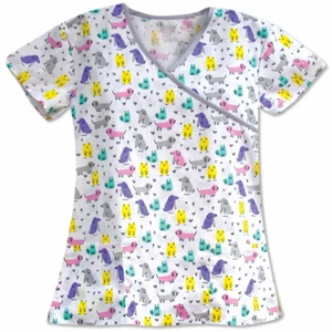 Nurse Scrubs mock top NWT- Beanie weenies dog - SOFT FABRIC- XS -S-M (back tie) - Picture 1 of 3