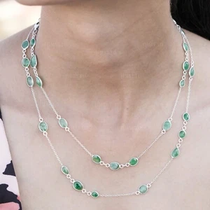 56.23 CT Fancy Green Lab Grown Gemstone Diamond Silver Luxury Necklace, For Gift - Picture 1 of 13