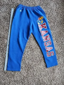 Vtg Kansas Jayhawks Sweatpants Men’s Medium Blue Jogging Running Pants Russell - Picture 1 of 21