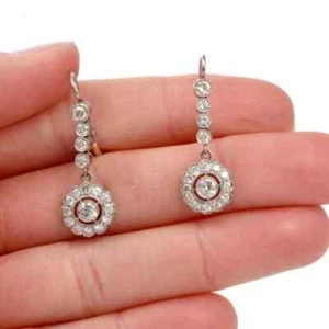 Art Deco Style Round Lab Created Diamond Floral 14K White Gold FN Drop Earrings - Picture 1 of 6