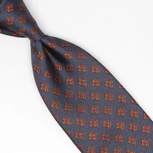 Josiah France Mens Silk Necktie Midnight Blue Copper Metallic Check Weave Tie - Picture 1 of 8