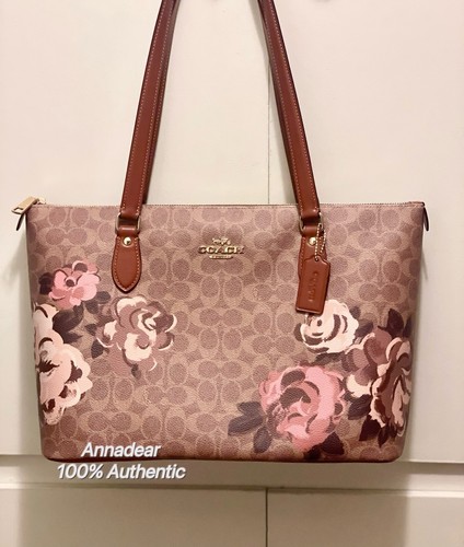 Borsa Coach Gallery in tela firmata con stampa rosa marrone marrone marrone chiaro CZ180