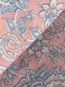Vtg JOAN KESSLER for Concord Fabric Quilting Cotton 63X42 Blue PAISLEY on Pink - Picture 1 of 5