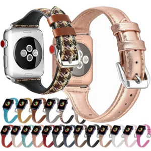 Für iWatch Serie 7 6 5 4 3 Damen schmal Echtleder Band Armbanduhr Armbänder Neu - Bild 1 von 113