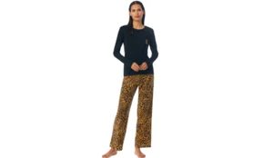Lauren Ralph Lauren Damen 2 Teile Strick-Top Fleece-Hose Pyjama Set - Leopard - Bild 1 von 1