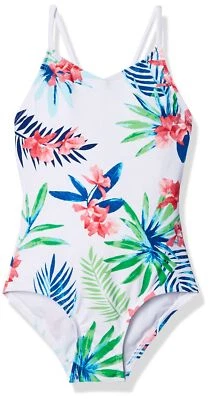 Kanu Surf Girls' Daisy Beach Sport 1-Piece Swimsuit 14 Leonie Floral White - Image 1 of 4