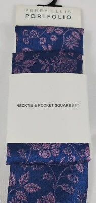 Conjunto cuadrado de corbata y bolsillo 100 % poliéster 100 % floral púrpura portafolio PERRY ELLIS Foto 1 de 4