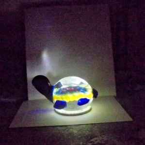 Turtle Art Glass Paperweight Good Luck Flower Feng Sui Led Glow Light Desk Table - Picture 1 of 7