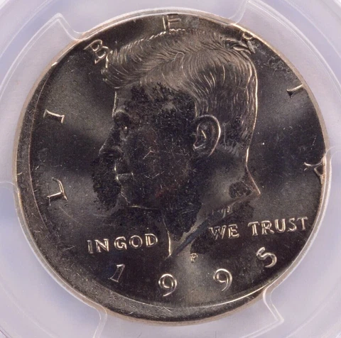 1995-P Kennedy 50c Half Dollar - Struck 5% Off Center - PCGS MS65 Cover