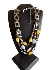 Lia Sophia Yellow, Gray, And White Glass Beaded Three Strand Necklace