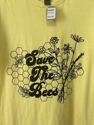 Camiseta amarilla estampada a mano para mujer "Save The Bees" nueva con etiquetas  Foto 1 de 3