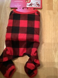 WonderShop Red & Black Buffalo Plaid Size XS Up To 10 lbs Fleece Pet Pajamas - Picture 1 of 3