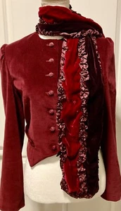 VTG 90's Ruffled Red & Purple Victorian Goth Velvet Scarf by Acclaim - Picture 1 of 4