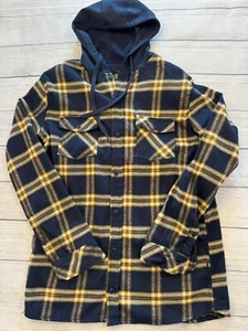Split Hooded Flannel Shirt Mens Large Blue Plaid Everyday Outdoor Layering - Picture 1 of 6