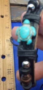 TURTLE BRACELET BLUE HOWLITETurquoi Mini Honu TURTLE Leather 6"to7" 6/30-8 - Picture 1 of 3