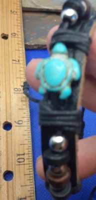 TURTLE BRACELET BLUE HOWLITETurquoi Mini Honu TURTLE Leather 6"to7" 6/30-8 - Image 1 of 3