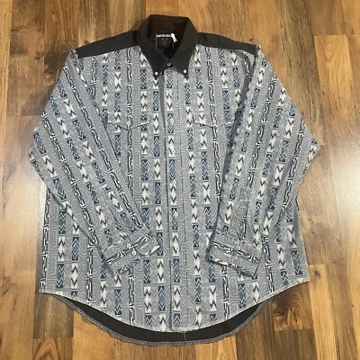 Рубашка вестерн Frontier Series мужская размер XL черная серая с ацтекским принтом с длинным рукавом - Изображение 1 из 4