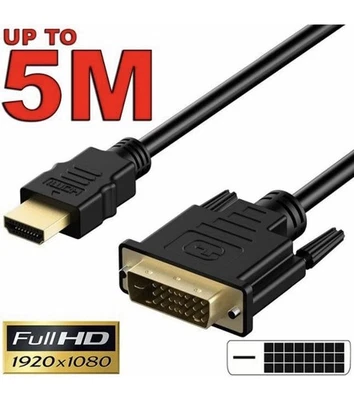 HDMI to DVI-D 24+1 Pin Male Cable AV Full HD for PC LCD PS3 XBOX 360 HDTV TV - Image 1 of 4
