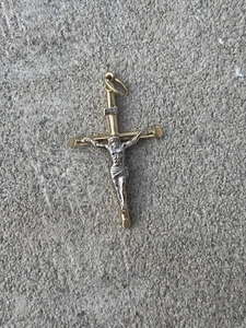 14K Yellow Gold Two-Tone INRI Cross Pendant Religious Crucifix Unisex - Picture 1 of 2