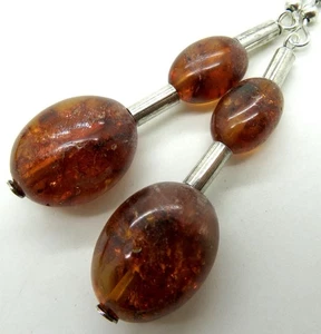 Lange Schöne 925 Silber Bernstein Ohrringe - Bild 1 von 3