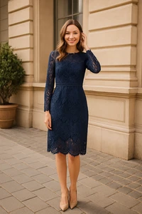 Love By Design Allison Marineblau Spitze Langarm Kleid Damen M Neu mit Etikett Cocktail - Bild 1 von 14