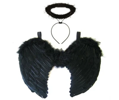 JOKESHOP.COM Schwarz Gothic Dark Angel Fee Flügel und Heiligenschein Halloween Teufel Kostüm