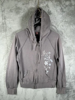 Fox Racing Y2K Womens Zip Up Hoodie Sweatshirt Size Large Gray Flowers Grunge - Image 1 of 4