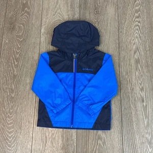 Columbia (3T) Chaqueta Ligera Cortavientos Cremalleras Capucha Azul Colorblock - Imagen 1 de 4