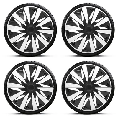 Wheel Trims 14" Black & Silver Lazio Hub Caps x4 Fits HYUNDAI I30 - Image 1 of 4