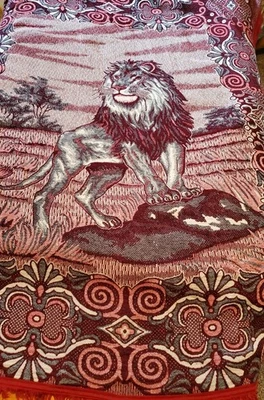 Manta de colección grande león bestia tejida tapiz flecos animal 78x83" Foto 1 de 4