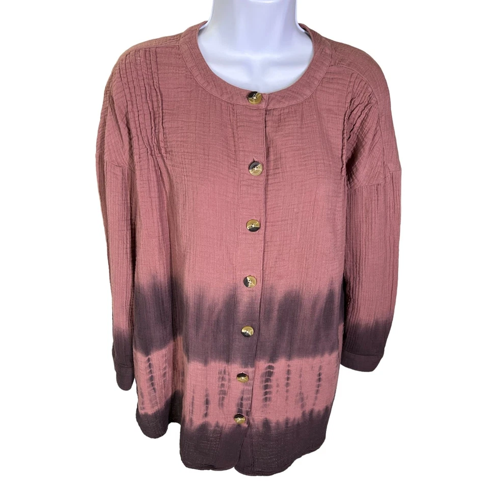 Top para mujer Pure J. Jill gasa arrugada tie dye abotonada talla pequeña pequeña Foto 1 de 4