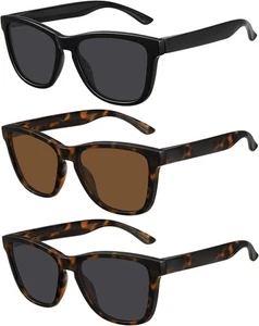 MEETSUN Polarisierte Sonnenbrillen 3er Pack Schwarz + Schildpatt Braun + Grau  - Bild 1 von 6