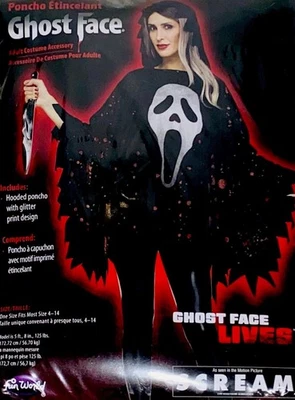 Poncho Disfraz Brillante Fantasma Con Capucha Cara Grito Talla Adulto NUEVO EN PAQUETE Foto 1 de 4